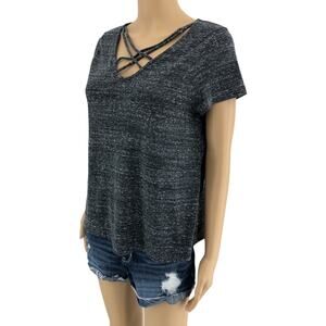 Mossimo SMALL Gray Spacedye Short Sleeve Criss Cross V Neck Tee Short